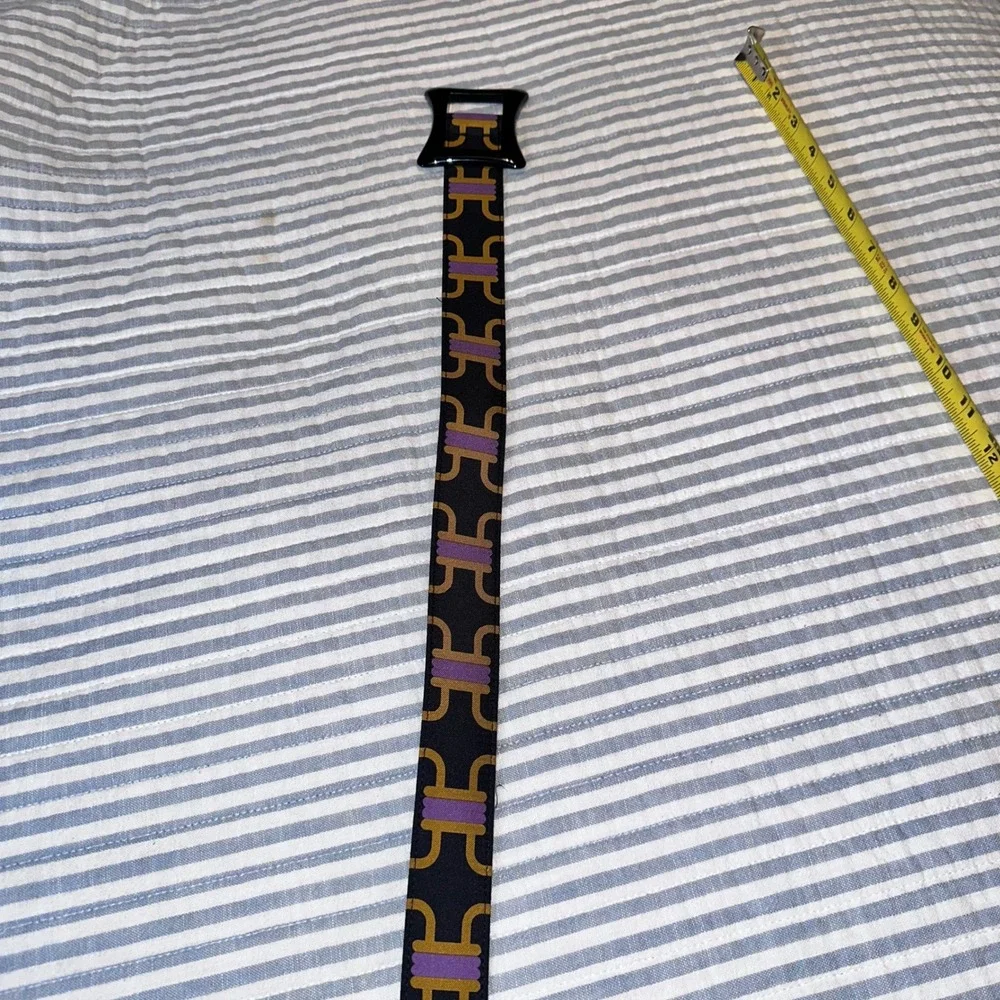 Milly Designer‎ Belt Black Purple Gold Geometric Print Resin Buckle Size Medium